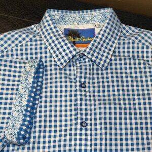 Robert Graham Blue & White Gingham Short Sleeve Button Down Shirt XL